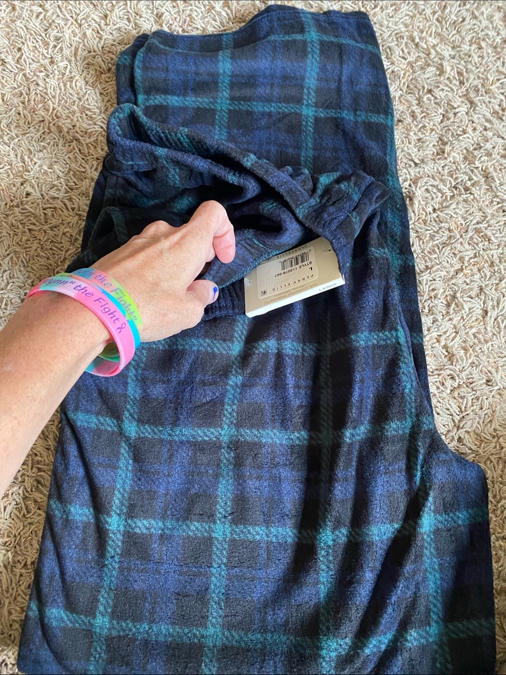 Perry Ellis Navy and Teal Plaid PJ Pants Large